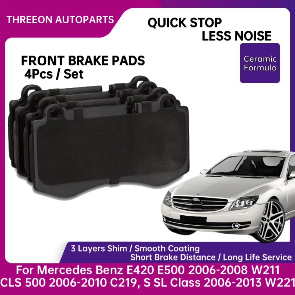 Pastillas de freno delanteras de cerámica THREEON para Mercedes Benz E420 E500 2006-2008 W211, CLS 500 2006-2010 C219, S SL Class 2006-2013 W221