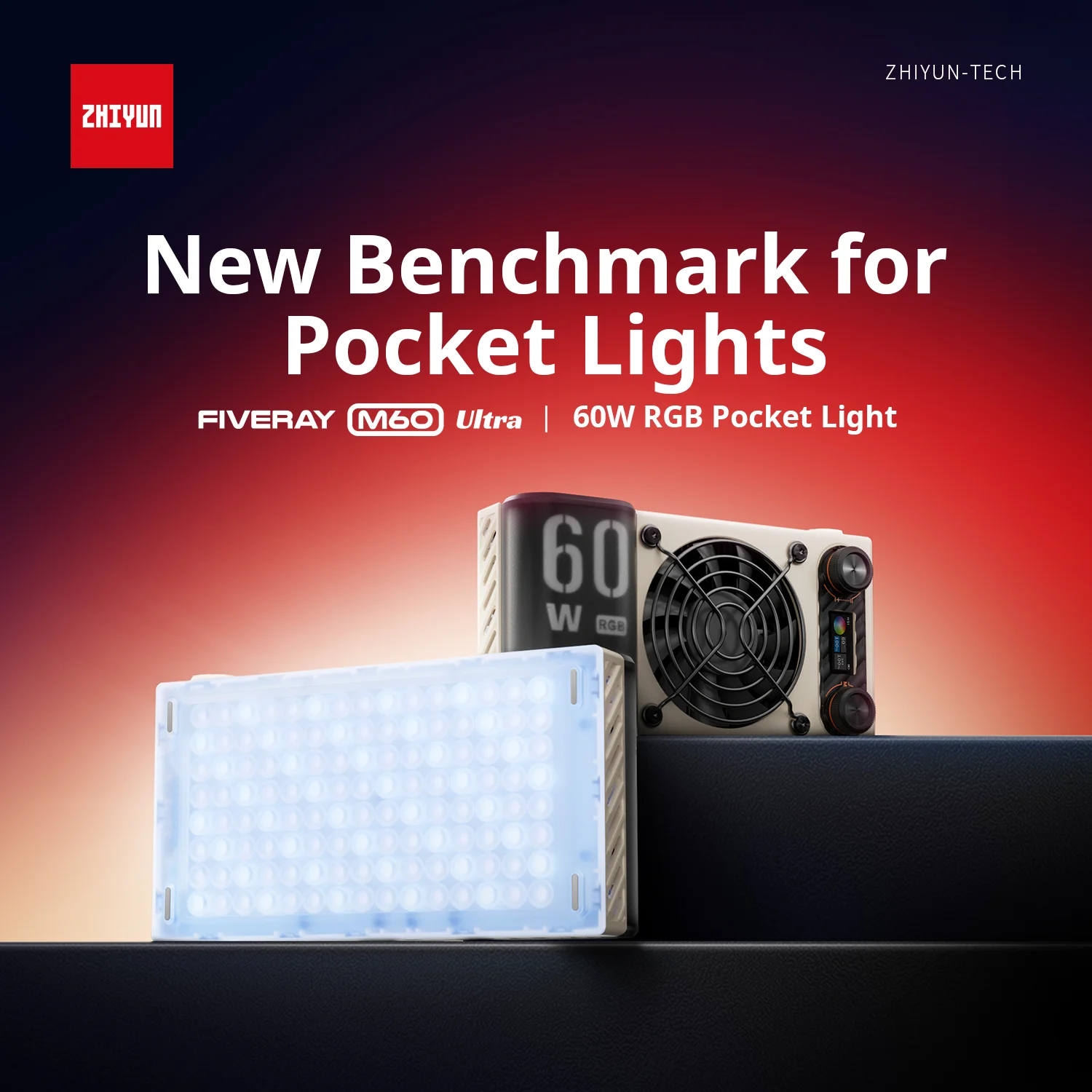 ZHIYUN FIVERAY M60 Ultra 2500K to 10000K Full-Color RGB LED Pocket Light for Live Streaming Photography Fill Light CRI 95