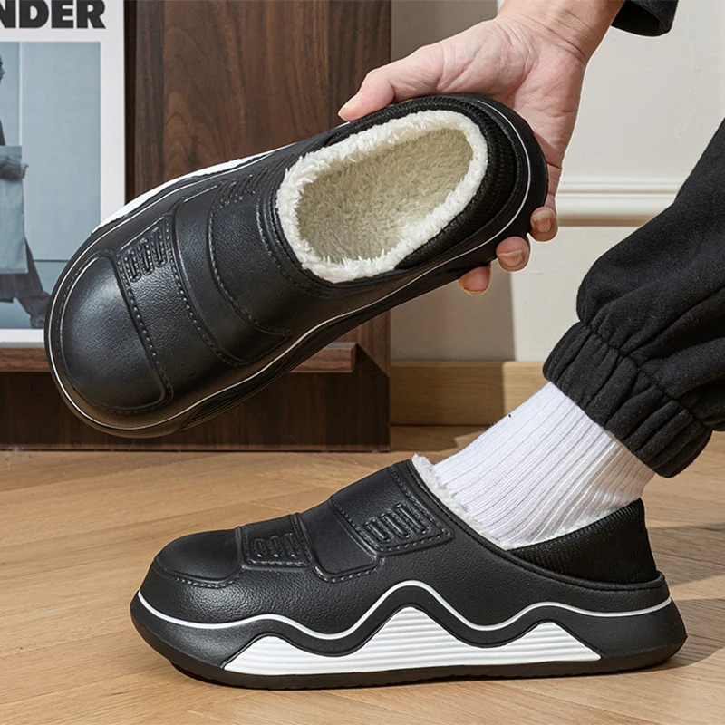 Fashion Mix Colorful Platform Waterproof Home Slippers Men's 2026 Winter Thick Bottom Plus Warm Shoes Couple Cotton Slippers 45