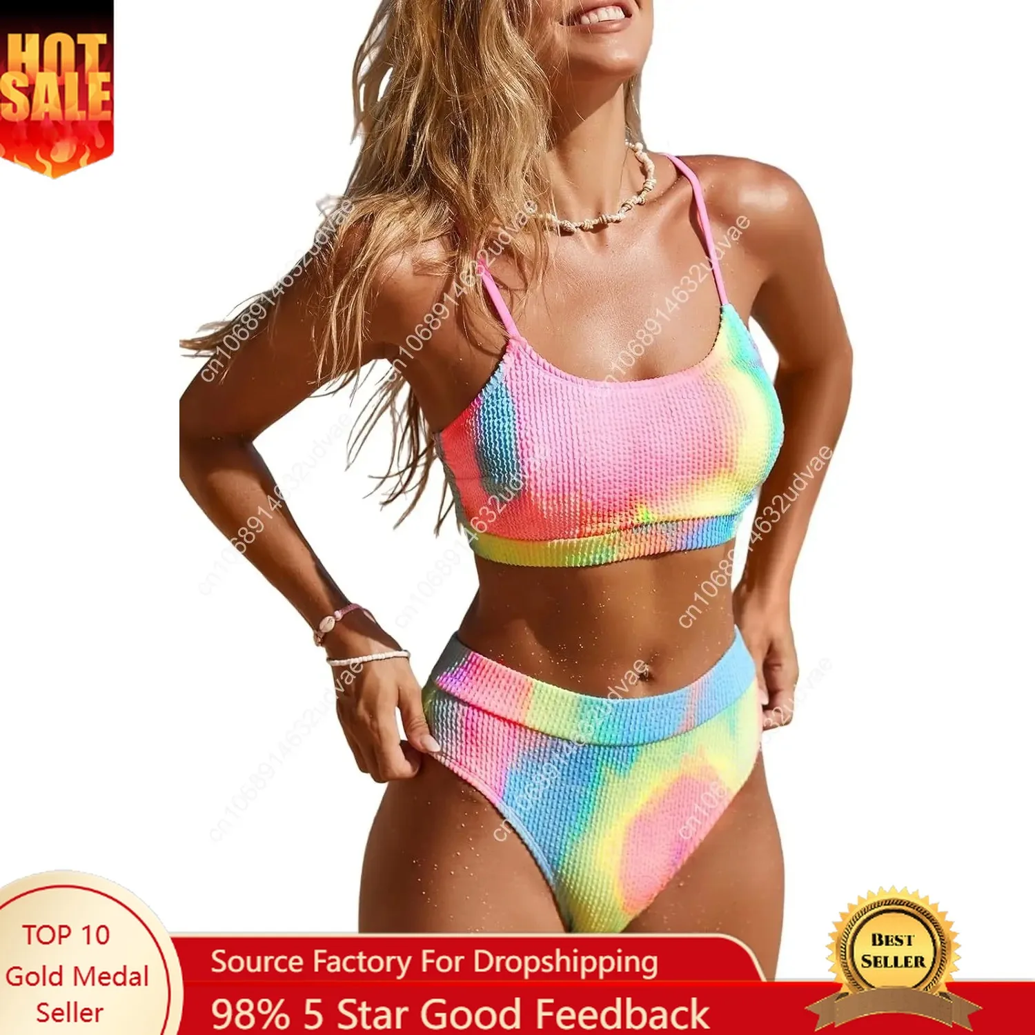 

Women's Bikini Set Two Piece Swimsuits High Waisted Scoop Neck Spaghetti Adjustable Straps Textured