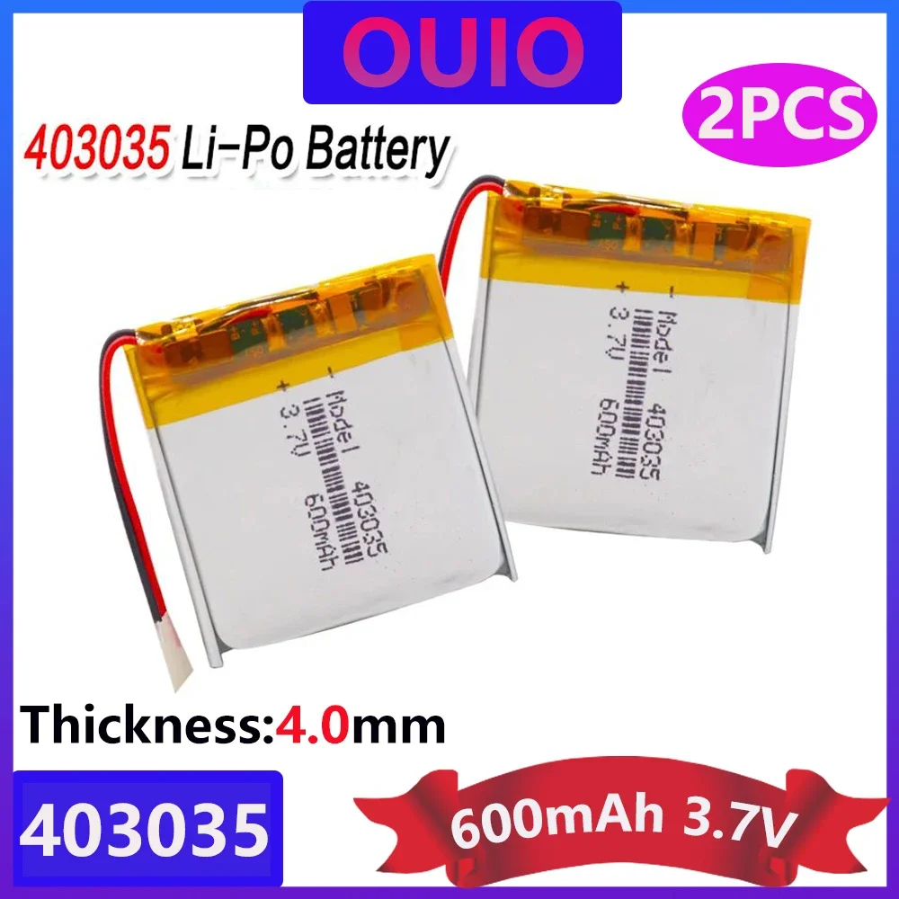 2pcs 600mAh 3.7V Rechargeable 403035 Li Ion Battery 35x30x4mm Li-polymer Lithium Polymer Batteries For Mp3 Mp4 Gps Watch