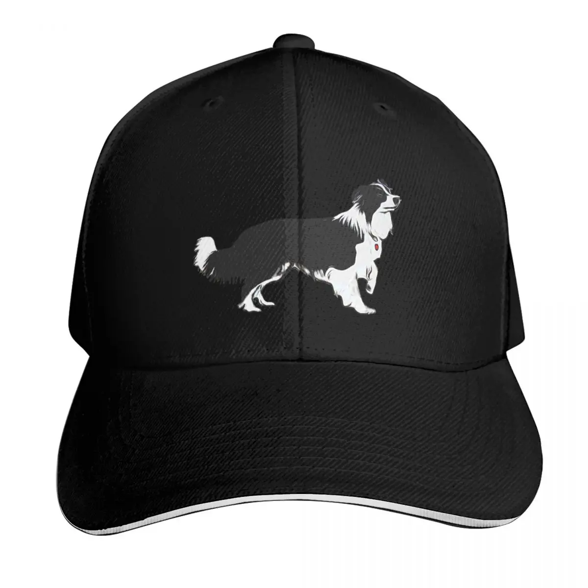 Gorra de béisbol con silueta en blanco y negro de Border Collie, gorra de playa para hombre, gorra de gran tamaño, gorra de lujo, gorras para hombre y mujer