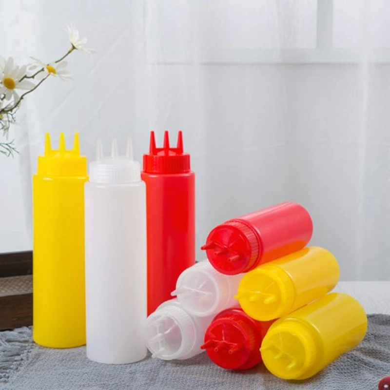 3-Head Squeeze Condiment Bottles Sauce Bottle with Lids Oil Bottle Kitchen Accessories PE Material for Kitchen