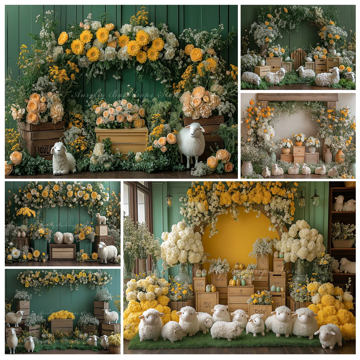 

Пасхальный фон с цветочным принтом и овечкой, детский торт, реквизит для фотосъемки, яйца, зеленая стена, студийные фоны для детей и взрослых