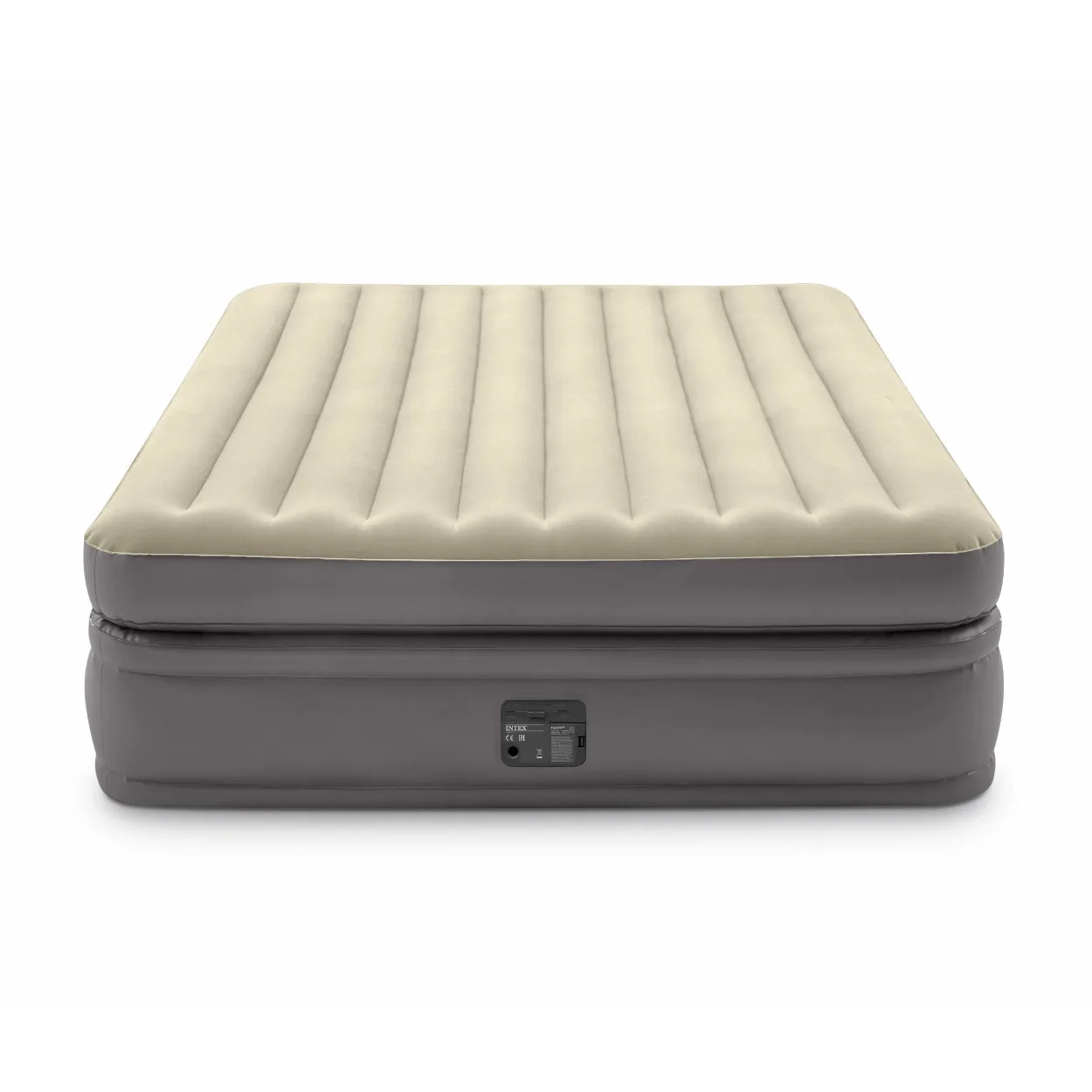 64164 Inflatable Khaki Double Airbed with Flocked Camping Mattress Built-in Electric-pump for Indoor &outdoor