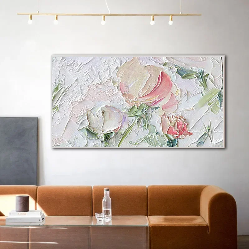 رسمت باليد النفط اللوحة الفاوانيا زهرة مطعم ضوء الفاخرة اللوحة الزخرفية الشرفة جدارية عمودية أريكة غرفة المعيشة