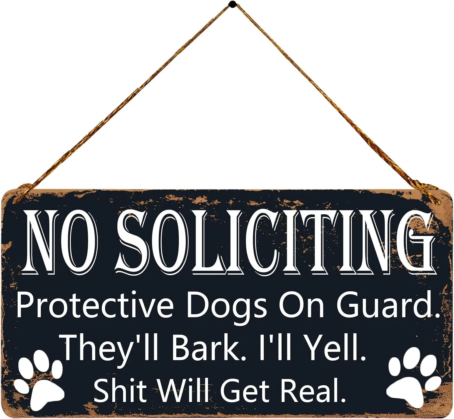Qizohe No Soliciting Vintage Metal Hanging Novelty Sign Farmhouse Home Decor for Door Yard Dog Lover Gifts 5X10 --Tin Sign