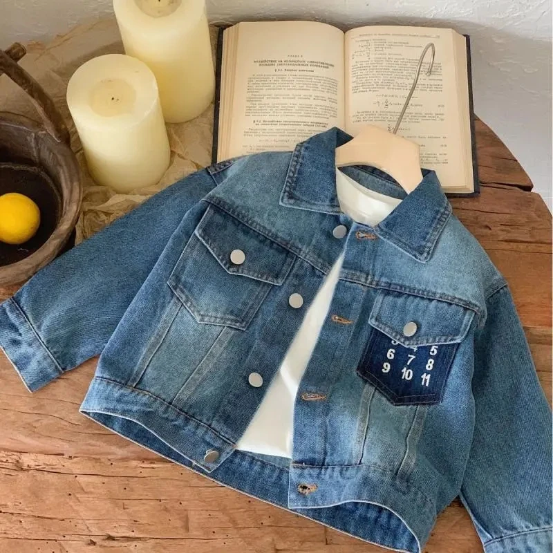 

Children's Coat Spring and Autumn Season New Product Girls' Digital Denim Jacket Kids Short casual denim coat