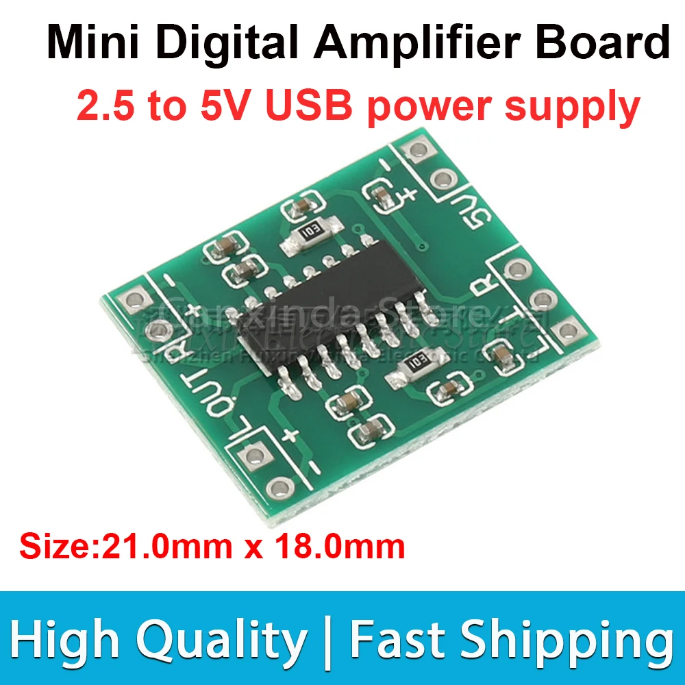 

5Pcs PAM8403 Super mini digital amplifier board 2* 3W Class D Audio digital amplifier board efficient 2.5 to 5V USB power supply