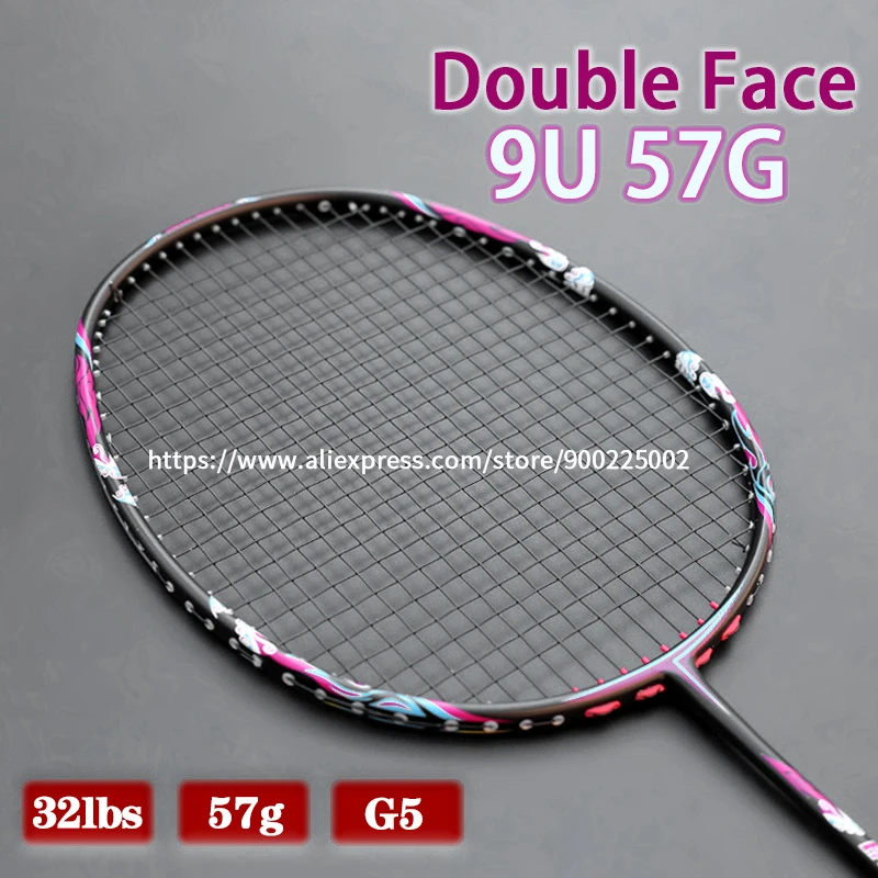 Professional Super Light 9U 57Gram Carbon Fiber Badminton Racket Strung 32LBS G5 Rackets With String Bags Racquet Speed Sports