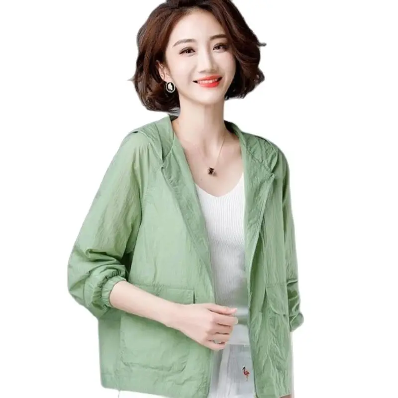 Summer 2023 New Women\'s Sun Protection Jacket Long Sleeve Fashion Hooded Anti-UV All-Match Breathable Thin Windbreaker Women Coa