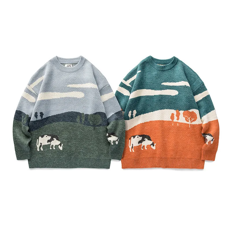 Men Cows Vintage Winter Sweaters Unisex Pullovers Women O-Neck Korean Fashions Sweater Women Casual Harajuku Clothes Pullover