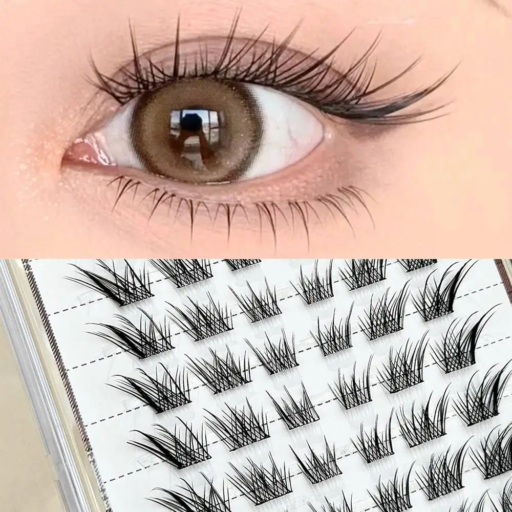 No Need Glue Fluffy False Eyelashes Reusable Thick Winged DIY Lash Extensions Fox Eye Effect Self-adhesive Lash Clusters