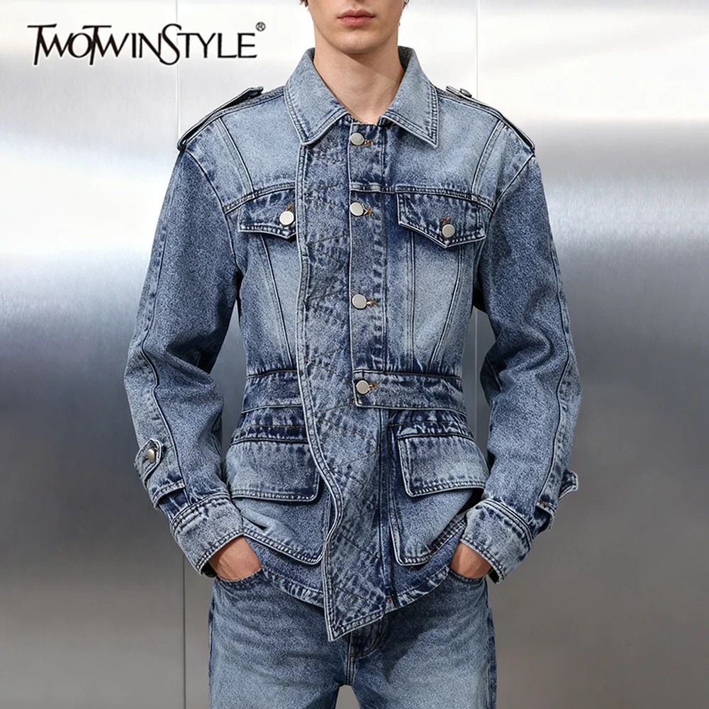 

TWOTWINSTYLE модные дизайнерские куртки с металлическими пуговицами для женщин, туника с длинными рукавами и лацканами, ковбойская куртка, женская одежда