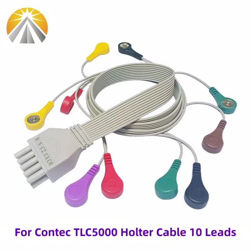 

10 Pin ECG Cable 10 Leadwires 12 ECG Channels for Contec TLC4000 TLC5000 TLC6000 Old Type Holter Recorder Device Snap 4.0 IEC