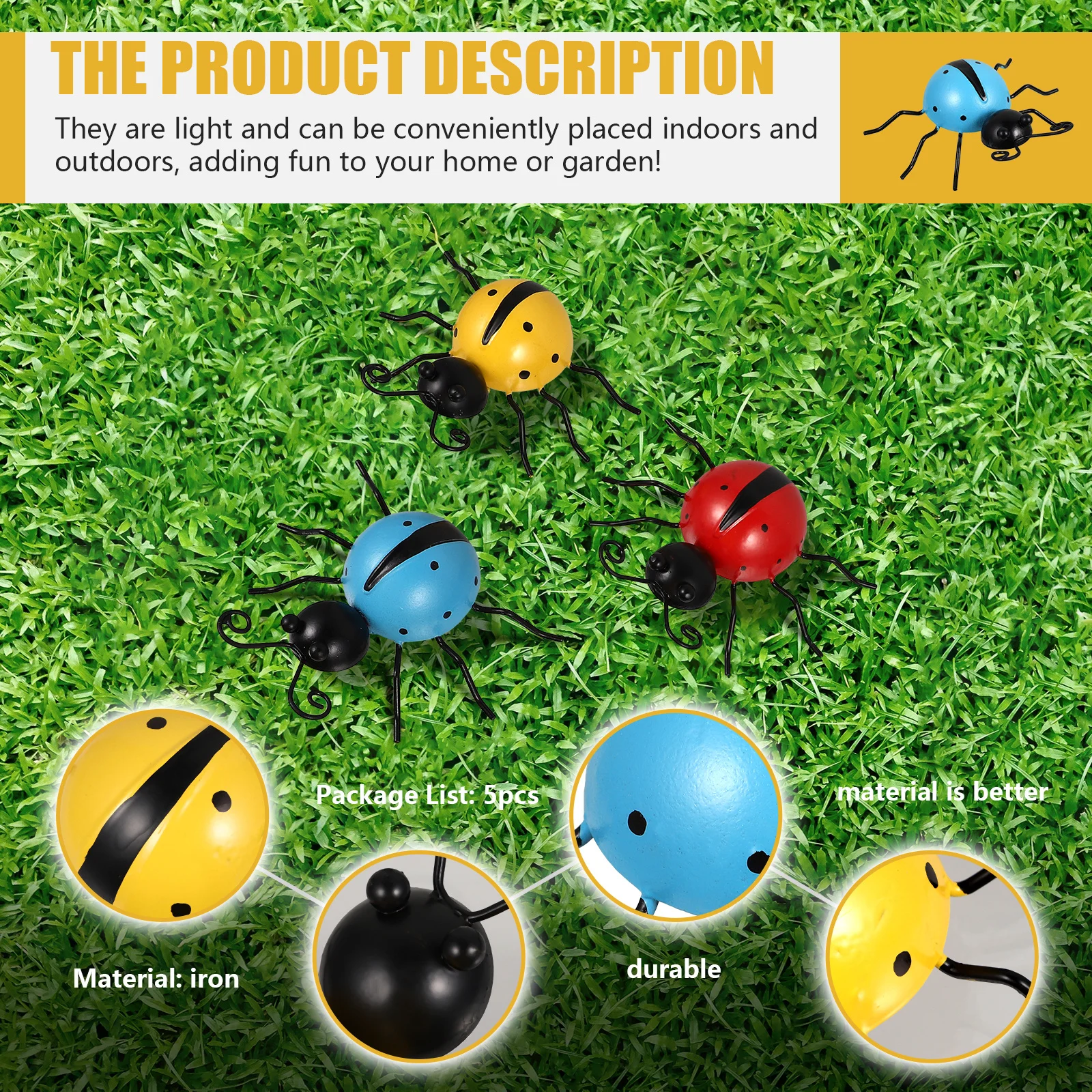 

Ladybug Ornament Iron Ornaments Yard Statue Outdoor Decorations for Backyard Garden Simulated Lawn