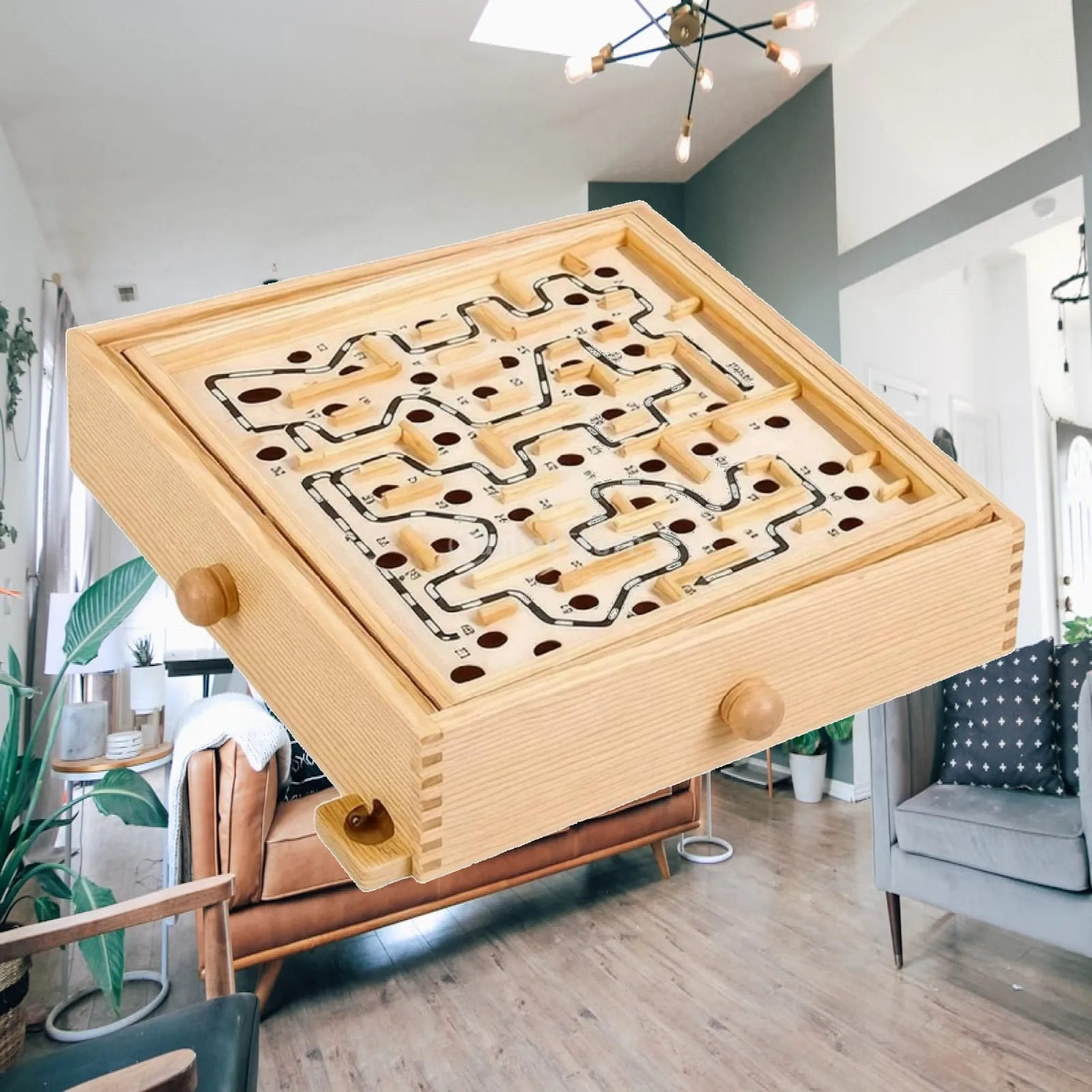 Portable Wooden Labyrinth Maze Game with Metal Balls for Children and Adults Brain Teaser