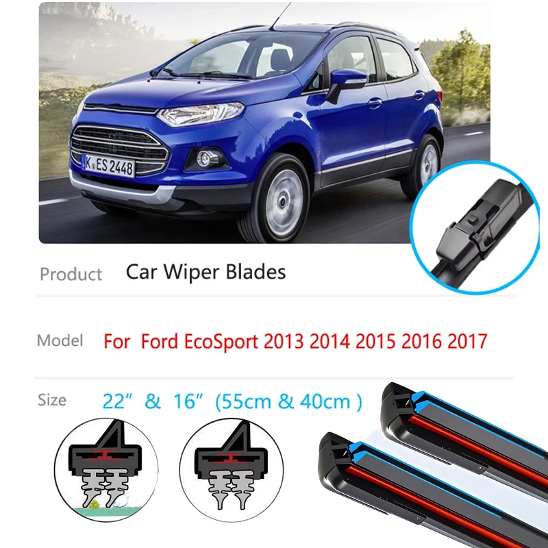 

For Ford EcoSport 2013 2014 2015 2016 2017 Front Wiper Blades Kit Cutter Window Boneless Frameless Rubber Car Accessories
