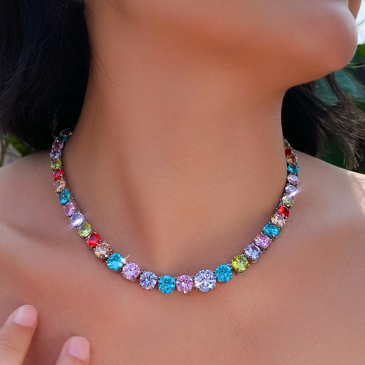 

Fashion Joker Colored Zircon Clavicle Necklace Women's Banquet Dress Jewelry Accessory XL0124