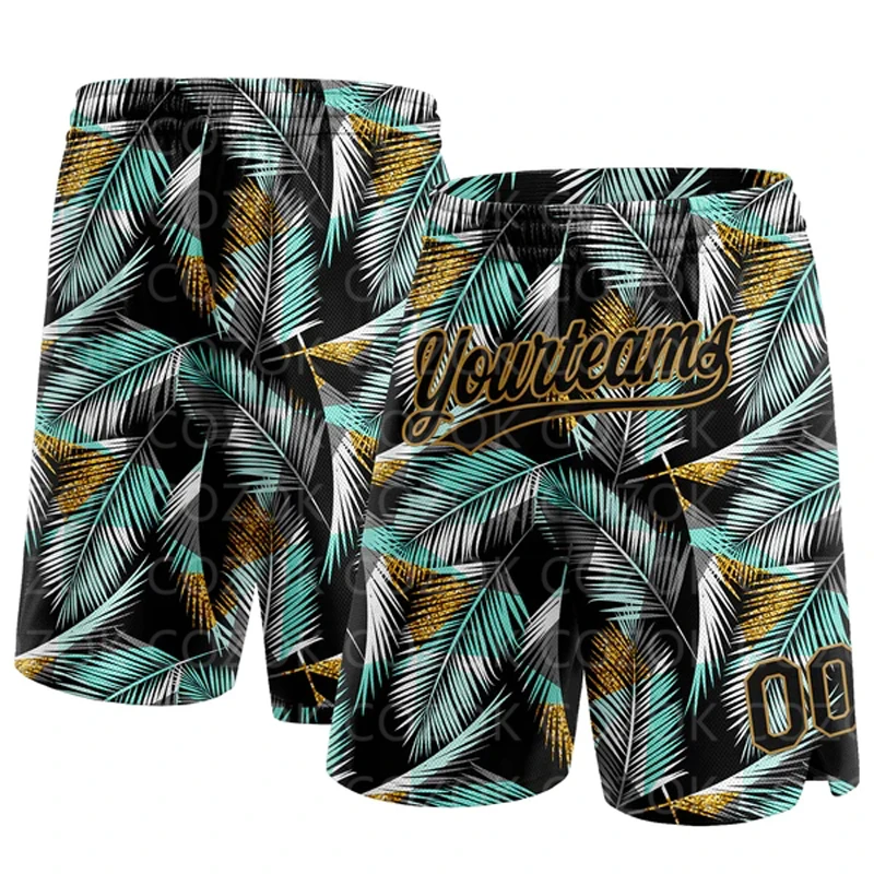 

Custom Palm leaf Authentic Basketball Shorts 3D Printed Men Shorts Your Name Mumber Quick Drying Beach Shorts