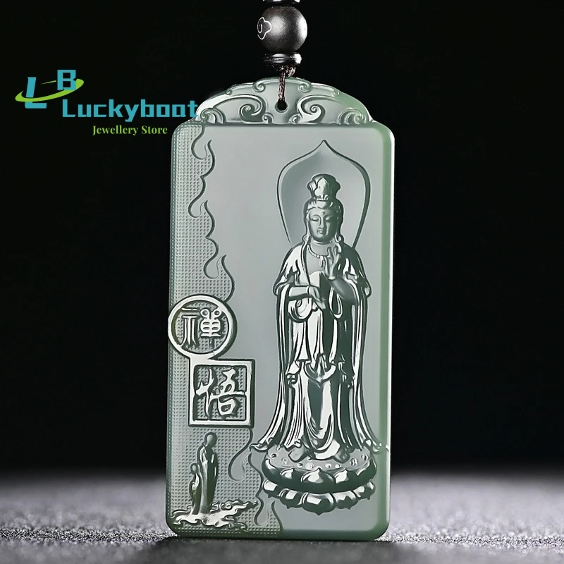 

Natural authentic hetian green jade pendant black jade guanyin handcarved jadeite jade necklace pendants real jade jewelry