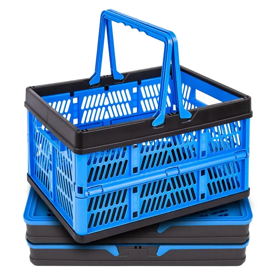 

Packs 20Liter Collapsible Storage Crates With Handle Collapsible Plastic Shopping Basket,Stackable Multifunction Shelf Baskets C