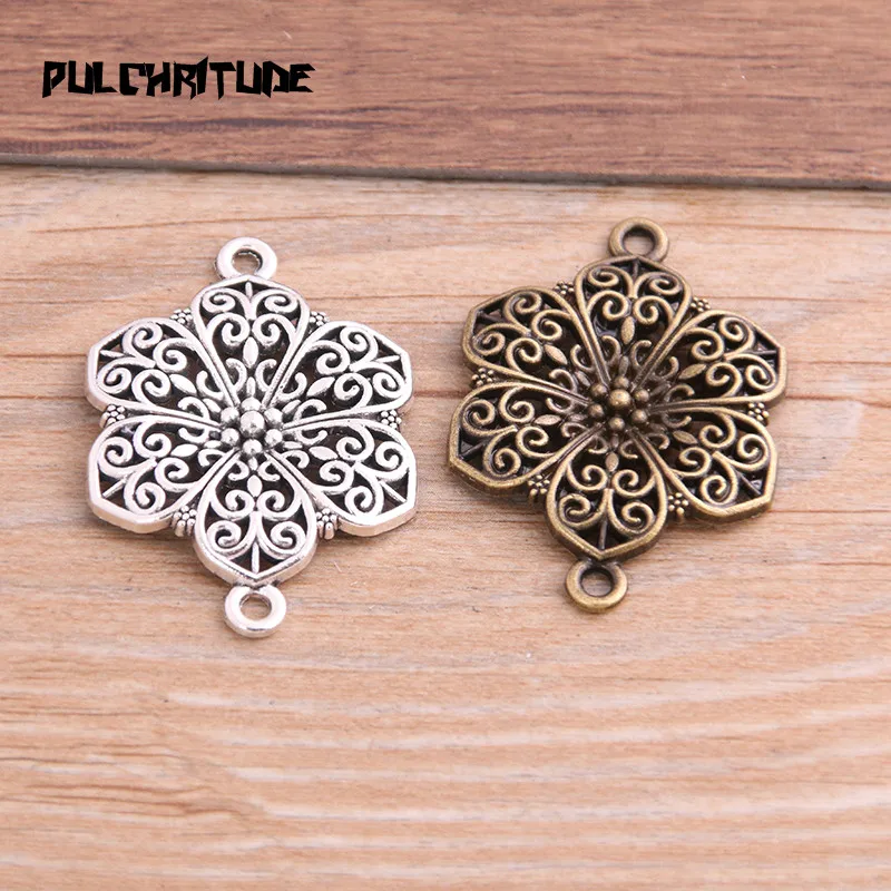 6pcs 28*40mm Two Color Flower Plant Charms Connector Jewelry Making DIY Handmade Craft DIY