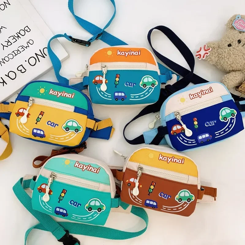 Cute Children Sling Bag Small Cartoon Car Crossbody Shoulder Bag Coin Purse Waist Backpack Nylon for Kid Fanny Pack/waist Pack