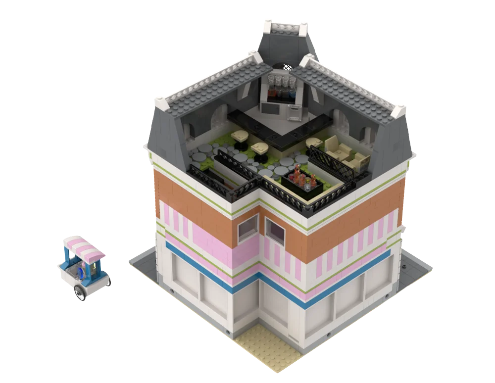 MOC Street View Ice Cream Parlor Building Blocks Set Modular Sweet Shop Store Architecture Model Bricks Toy Gift Adults Kids