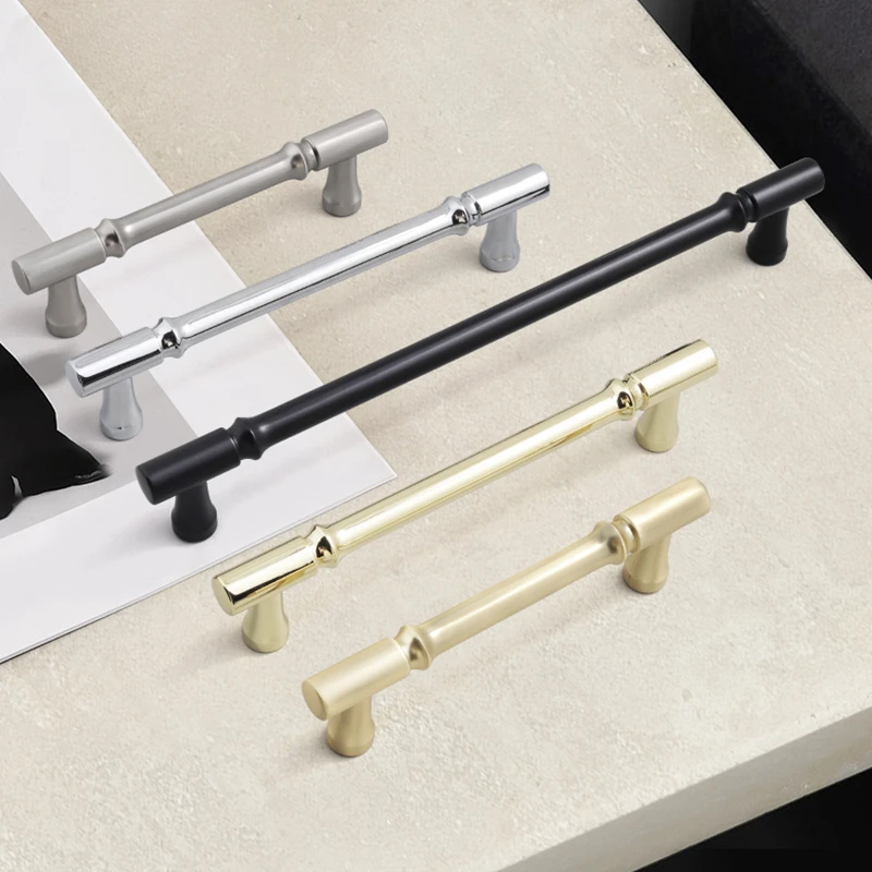 Golden Furniture Handles European Simplicity Kitchen Cabinet Handles 128mm Cabinet Door Pulls Matte Black Drawer Knobs Hardware