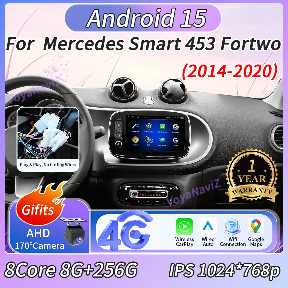 

Android 15 Wirreless Carplay 8"Car Radio Player For Mercedes Smart 453 Fortwo 2014-2020 Intelligent Systems IPS Screen Head Unit
