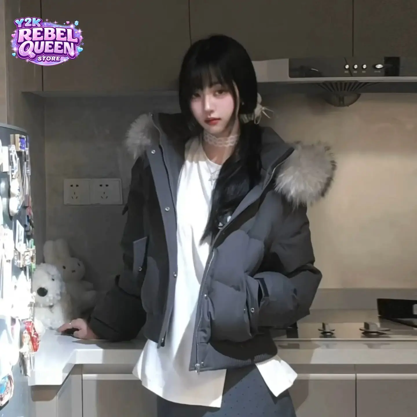 American Streetwear Cropped Puffer Parka Women Petite Friendly Faux Fur Hood Trim Thick Warm Winter Casual Outerwear Coat 2026