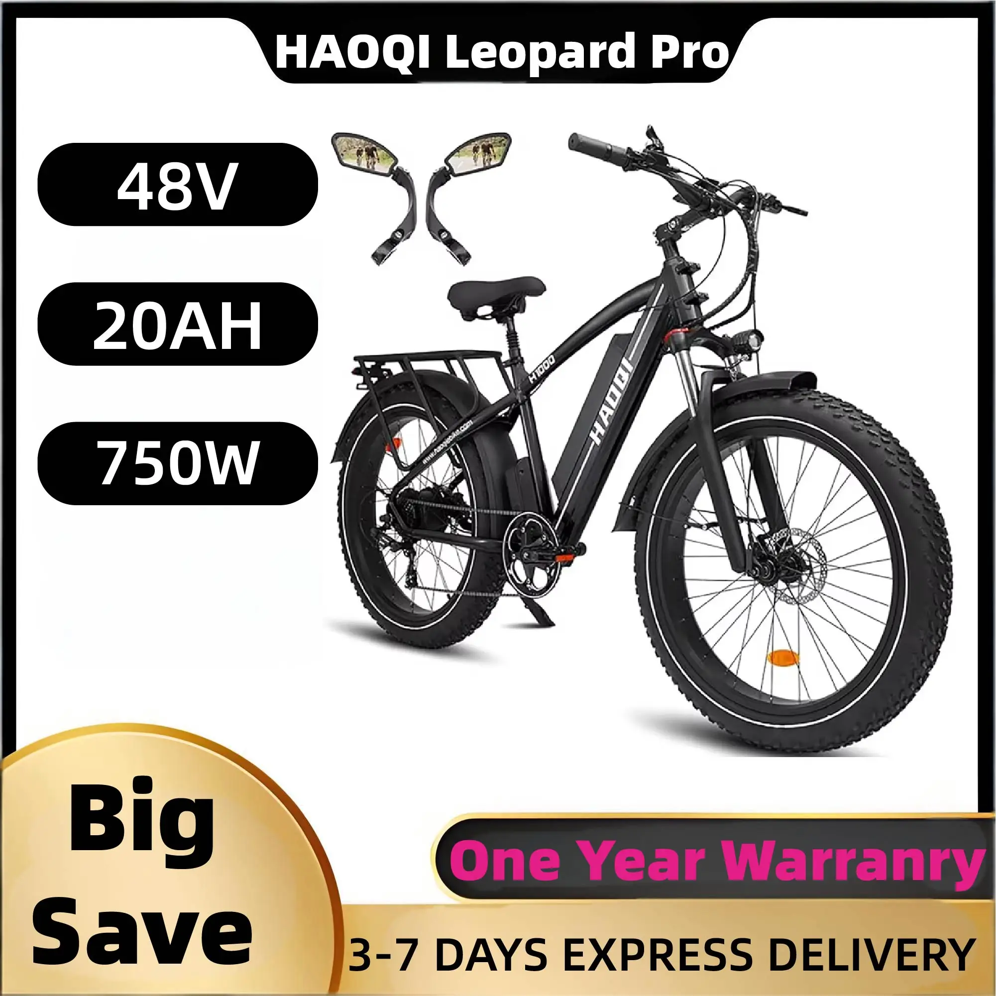 

HAOQI Leopard Pro adult E-bike 750W 48V20AH commute Electric Bike,26-inch tire city ebike