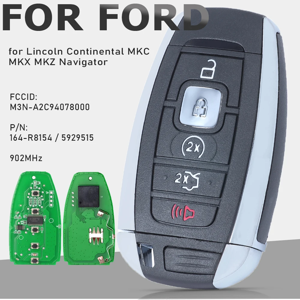 

KEYECU M3N-A2C94078000 902MHz Remote Key 5B Keyless Fob for Lincoln Continental MKC MKX MKZ Navigator
