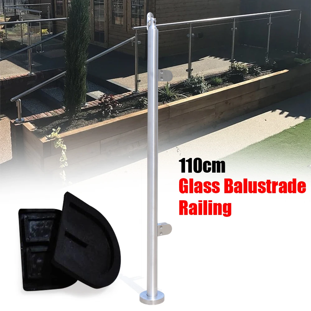 110 cm Edelstahl 316 Glasbalustraden-Geländerpfosten mit oberer Basis für Innenpool-Leitplanke, silbernes rundes Rohr