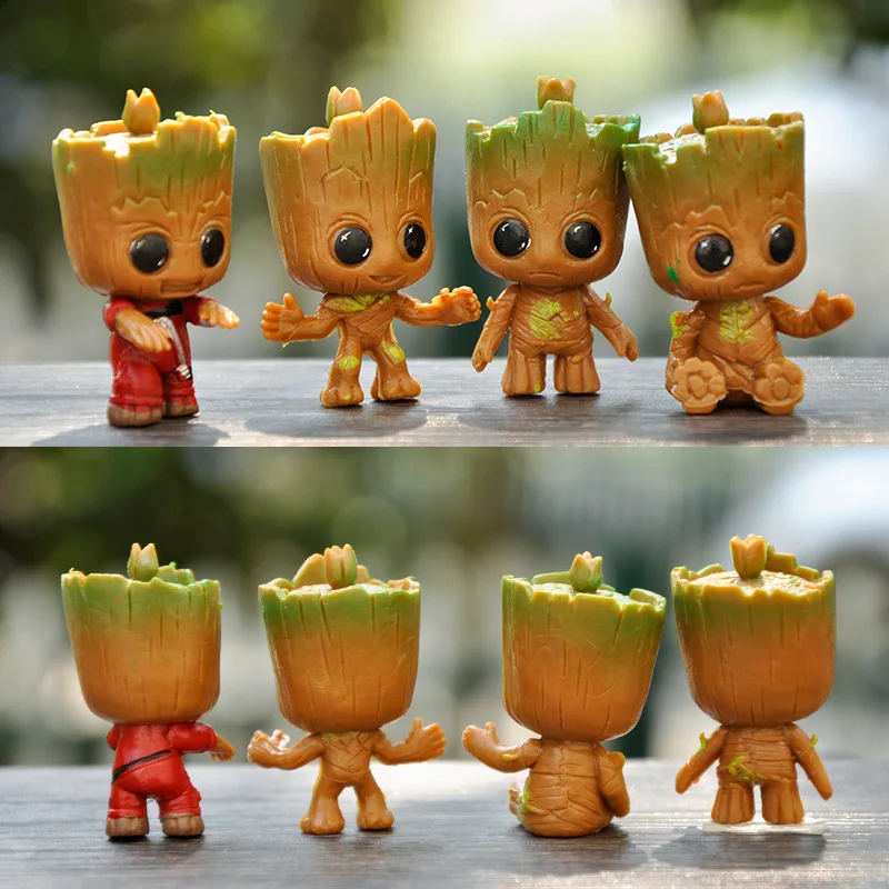 Hot Toys 4pcs/set Marvel Guardians of The Galaxy Avengers Tiny Groot Cute Baby Tree Man Model Figure 5cm Doll Model Fans Gifts