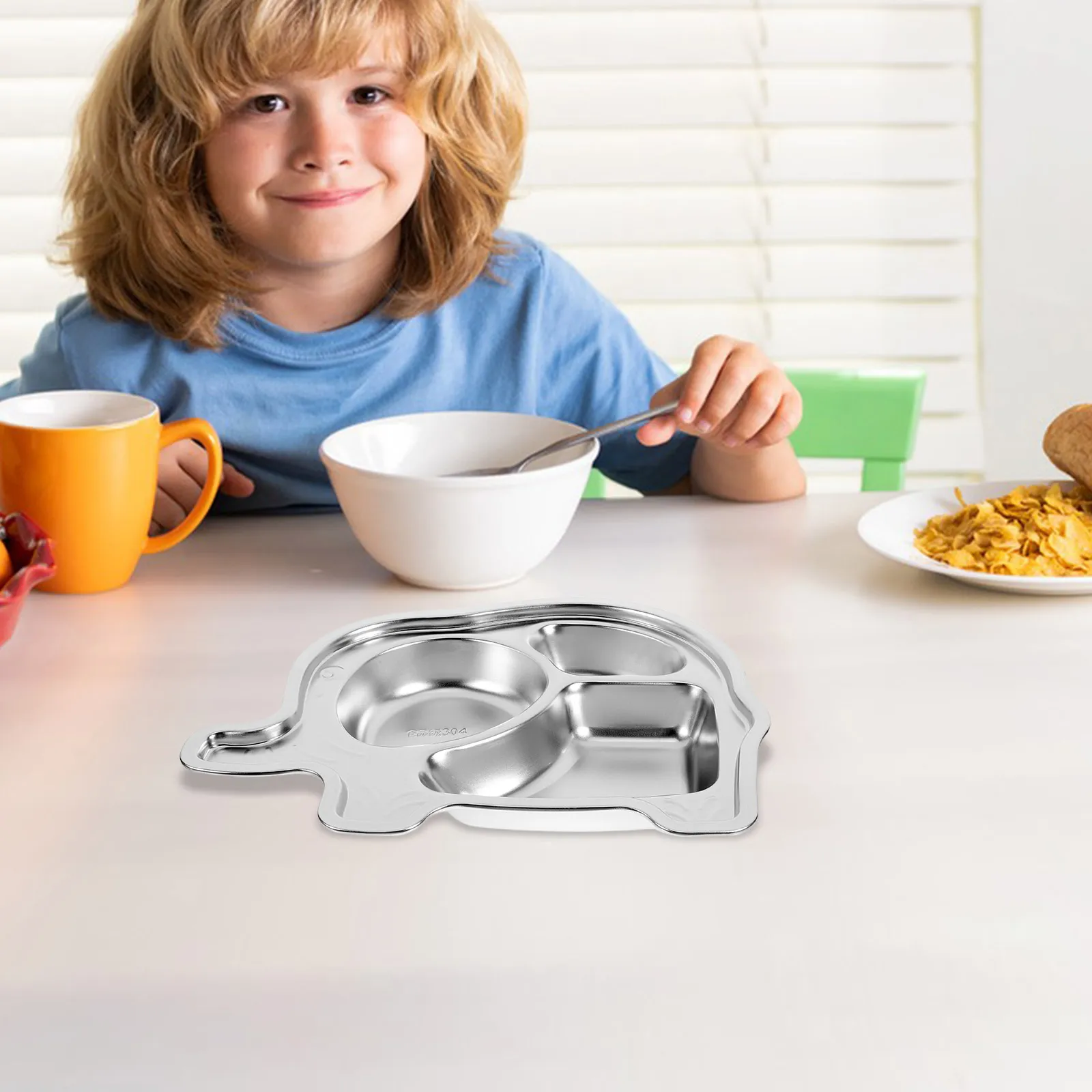 

Children Stainless Plates Divided Section Control Stainless Steel Plates Dinner Cute Elephant Kids Food Travel