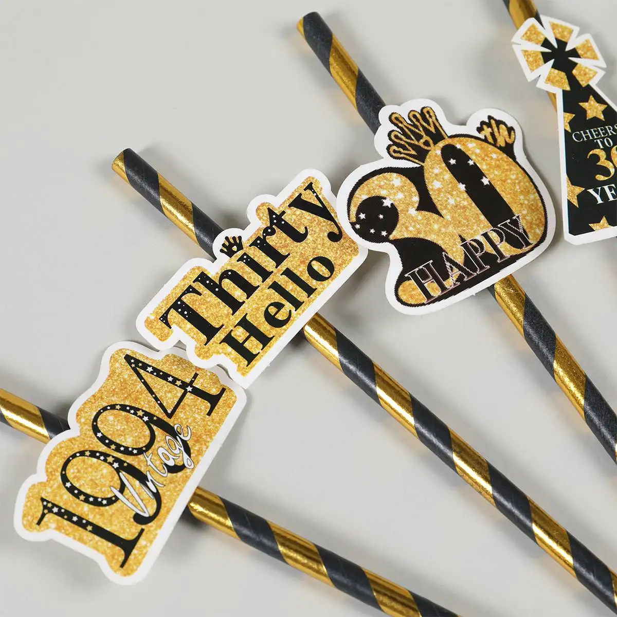 30 40 50 Years Old Paper Straws Birthday Drinking Straws Black Gold Striped Straws Adult Birthday Anniversary Party Decorations