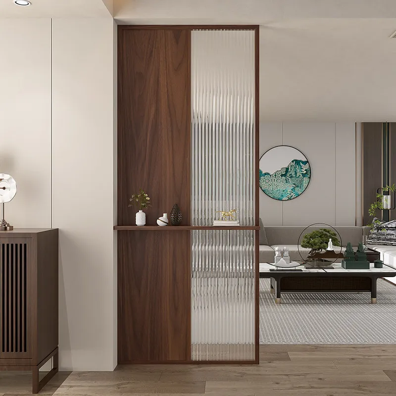glass solid wood screen partition living room entrance entrance office facing door blocking grille false wall decoration