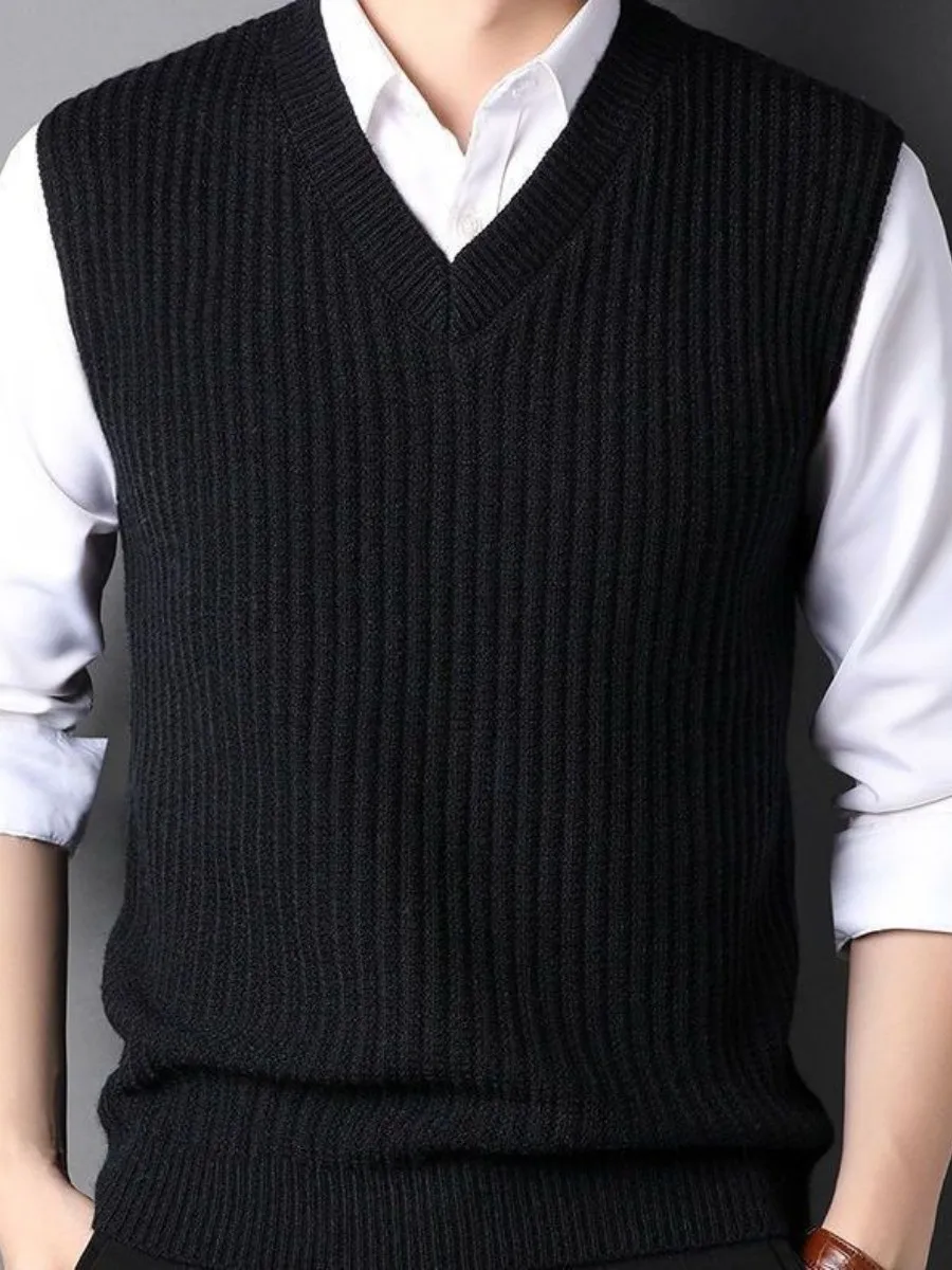 

Мужской вязаный жилет с V-образным вырезом, осенне-зимний, модный повседневный трикотаж, верхняя одежда