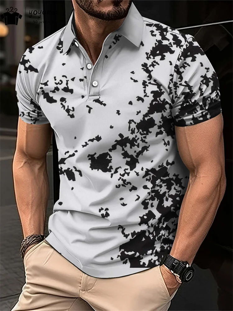 Summer Simple Pattern Print Polo Men\'s Shirts Street Fashion Mens Clothing Simple Men\'s Short Sleeve Shirts Mens Polo Shirts Top