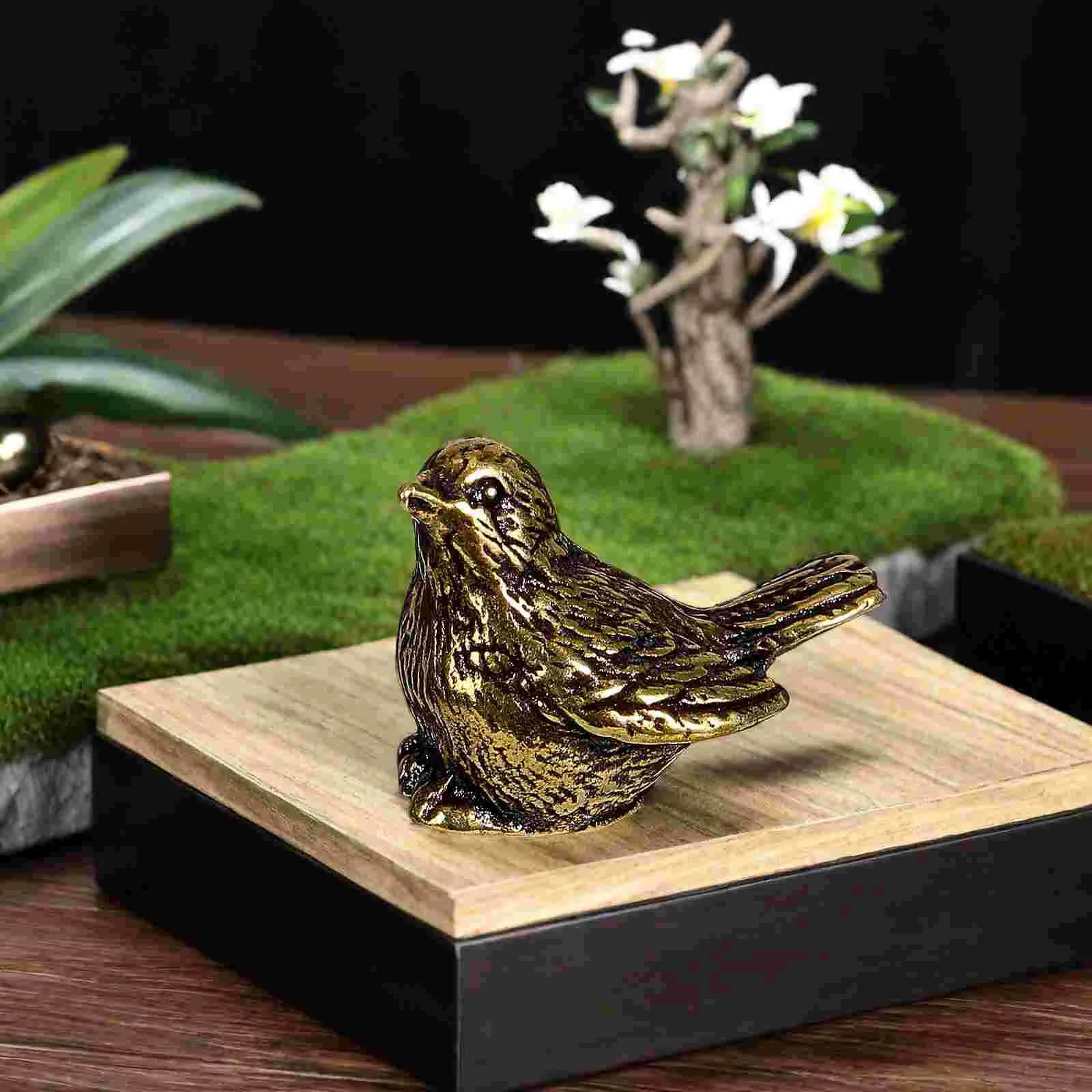 Retro Brass Sparrow Statue Home Desktop Decoration Small Brass Bird Figurine Golden Brass Bird Statue