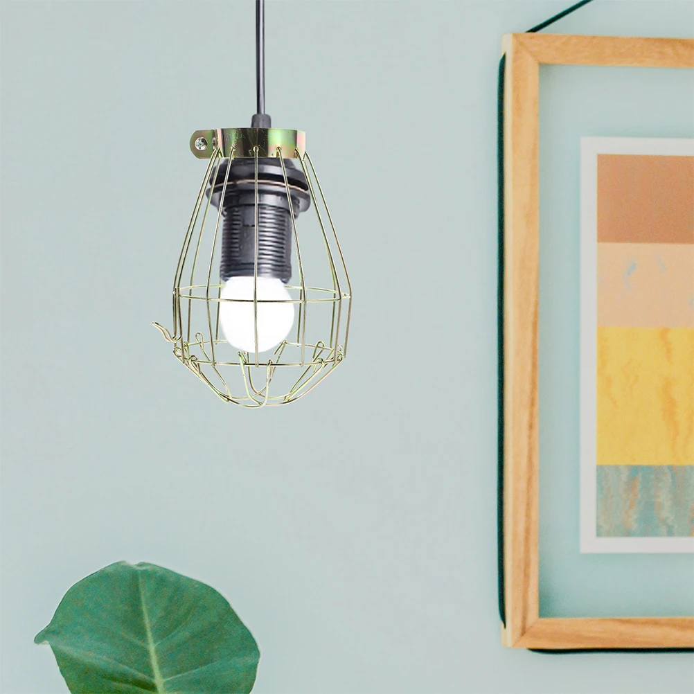 

8 Pcs Vintage Bird Cage Lantern Light Bulb Industrial Covers Golden Lamp Shades Guard Decor Retro Metal Wire Pendant