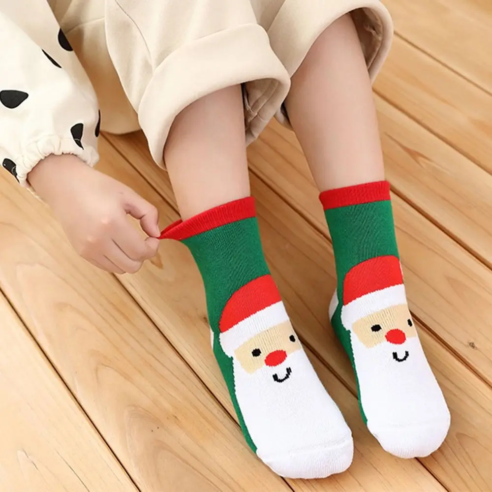 

Breathable Cotton Children Christmas Socks Elk Snowman Cartoon Hosiery Korean Style Santa Claus Mid-Tube Socks Christmas Gift