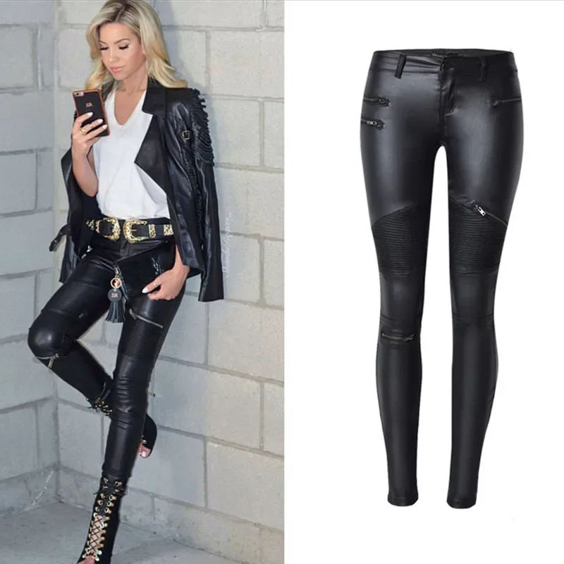 2018 Winter Black Women PU Leather Pants Big Plus Size Pants Trousers Women High Waist Stretch Pencil Pants Pantalon Femme