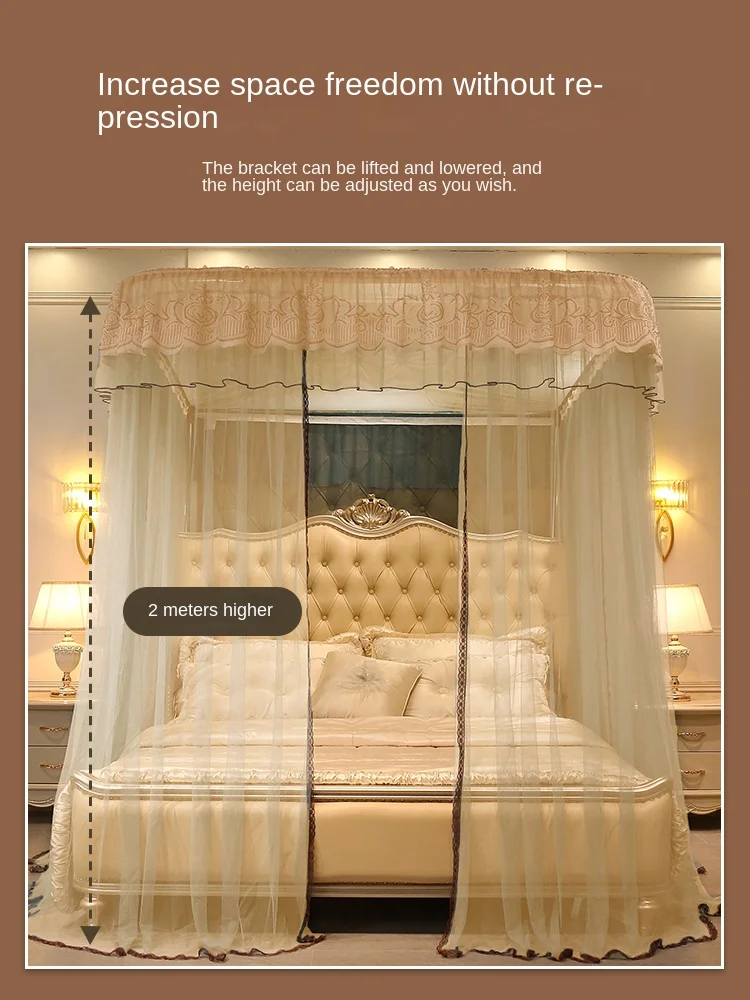 High-end guide mosquito net home installation-free bedroom U-shaped thick dense bracket 2024 new floor mosquito net