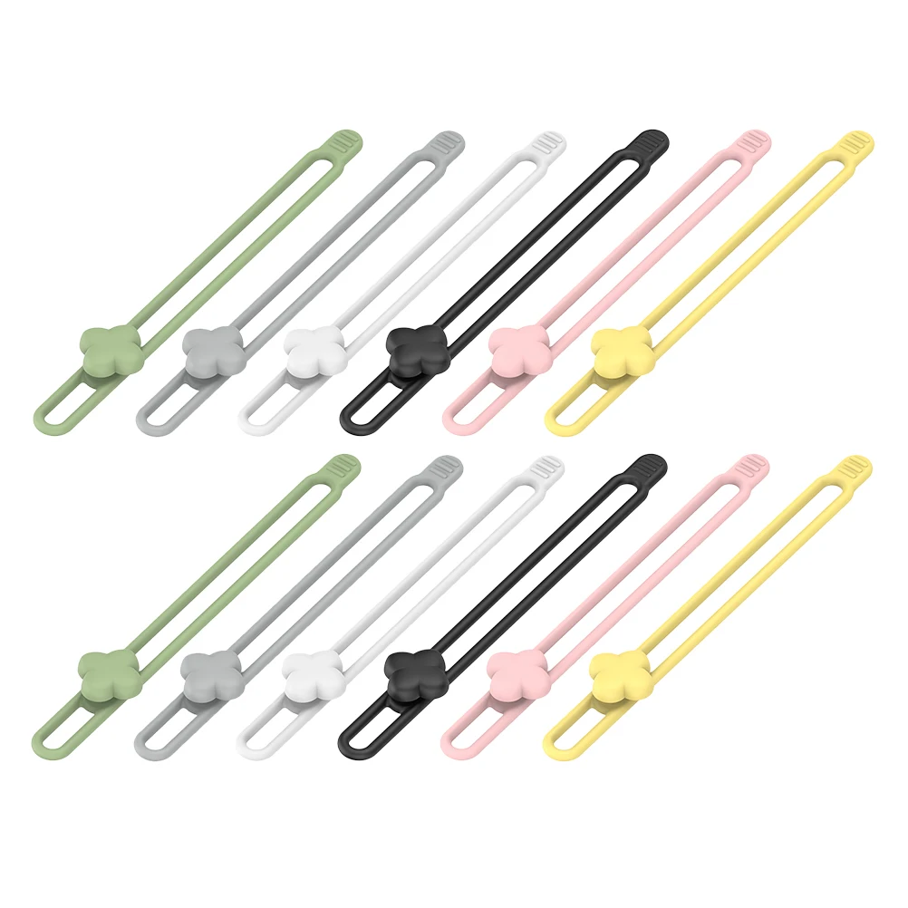 

12 Pcs Ties Silicone Organizer Reusable Fastener Cord Holder Strap Management Desktop Tidy Cable Holder Pocket Bag