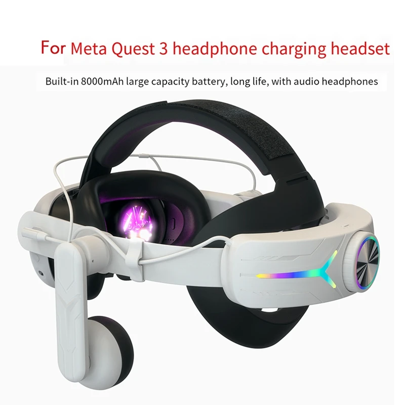 RGB Head Strap With Headphones For Meta Quest 3 VR Parts With 8000Mah Battery Comfortable Head Strap