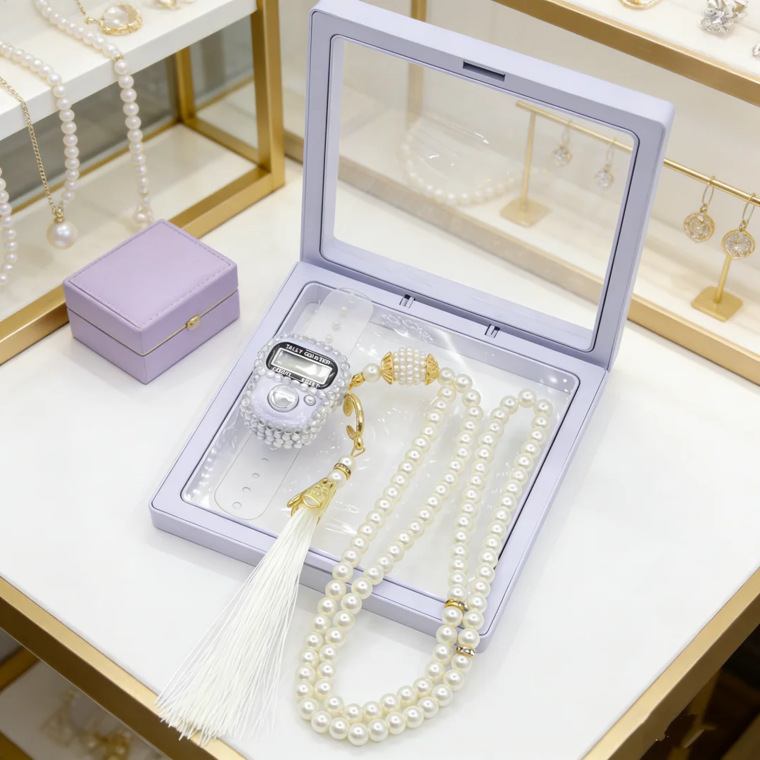 Islamic Tasbih Prayer Beads And Digital Counter Gifts Set 99 Imitation Pearl Bracelets Resettable Finger Counter Ring