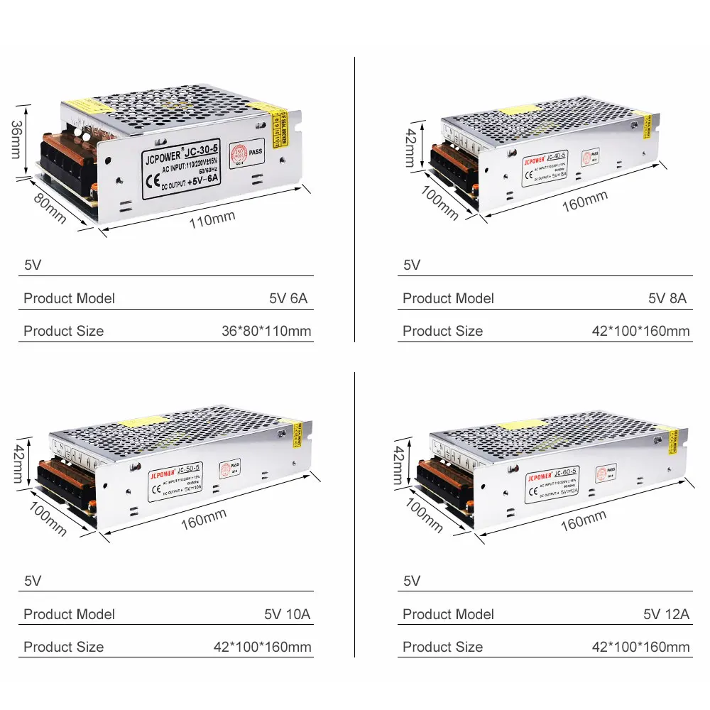 DC5V Power Supply Transformer Switching 2A 3A 5A 8A 10A 12A 20A 40A 60A WS2812B SK6812 WS2813 5050 Led Strip Light Driver